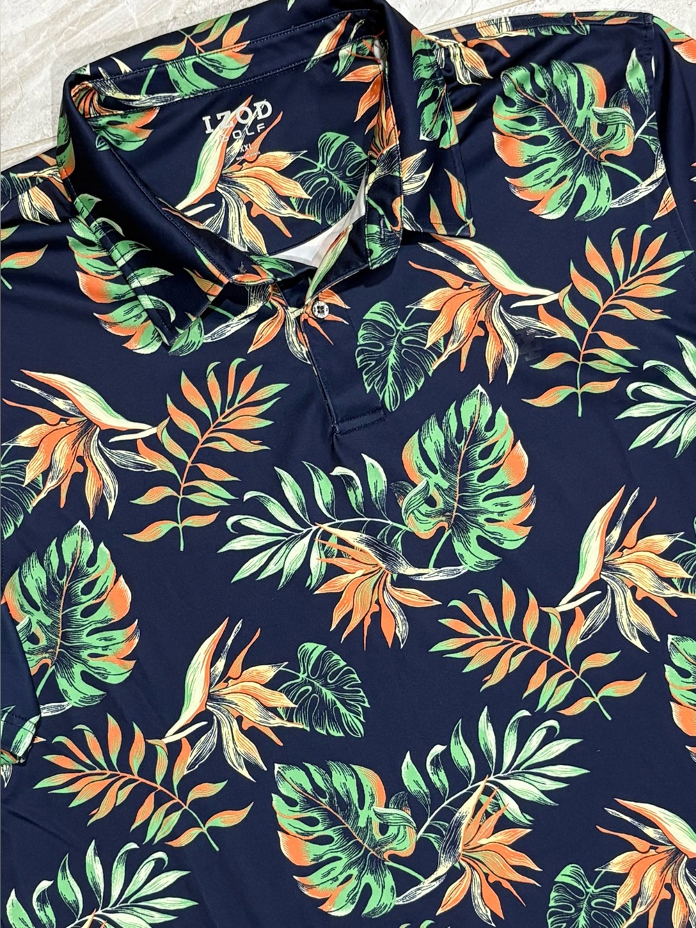 IZOD Men’s Navy Tropical Print Performance Polo
